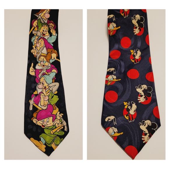 The Disney Store Tie Lot Mickey Mouse Donald Duck Goofy Seven Dwarfs Silk 58 x 4 - Picture 1 of 14